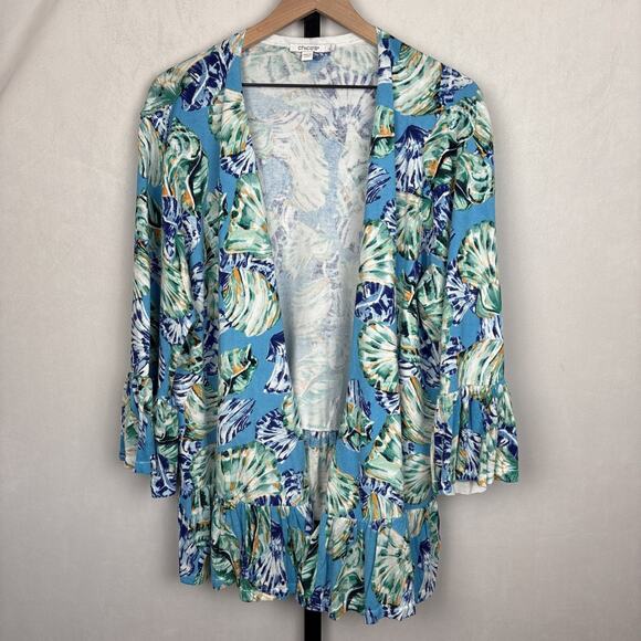 Chico's Sweaters - Chico's Seashell Open Front Cardigan Size XL Linen Blend Beach Colorful Coastal